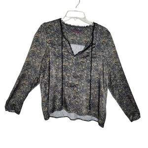 Marchesa Voyage womens sz 6 Silk Tunic top blouse black feather boho v neck